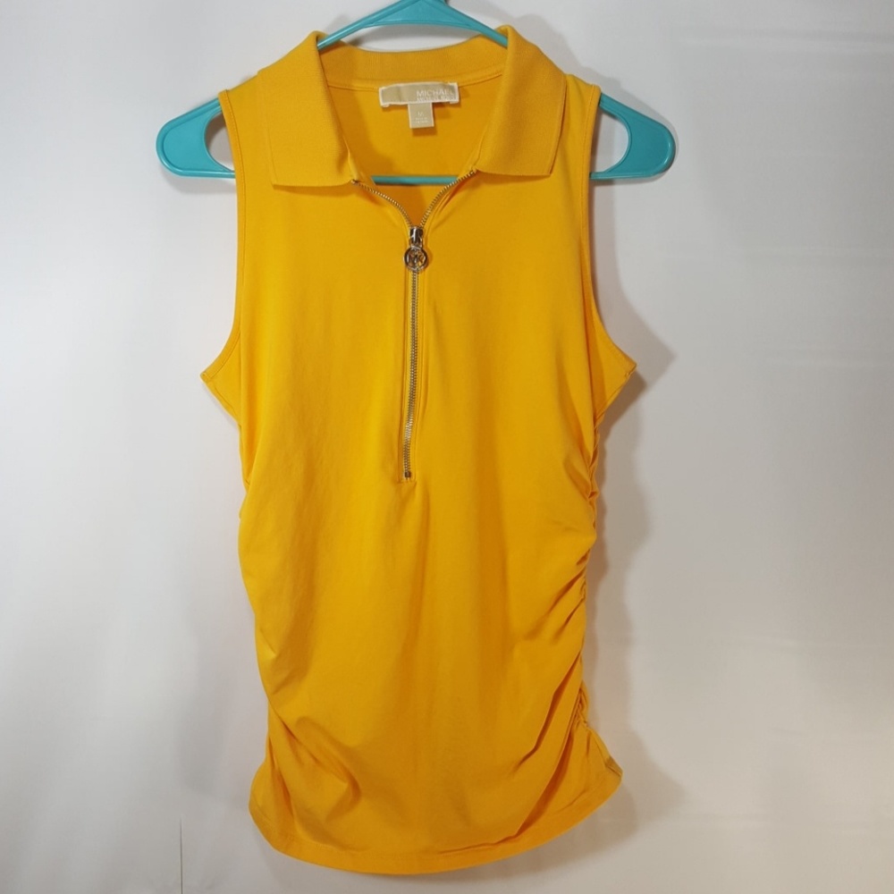Michael Kors Half Zip Sleeveless Ruched Polo Top M